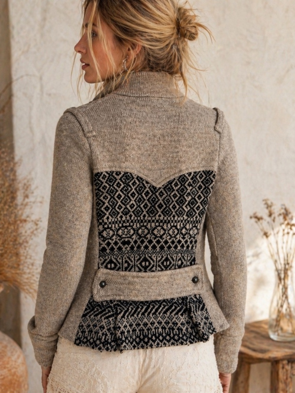 Free People Wool Blend Vintage Knit Button Front Jacket Womens XS